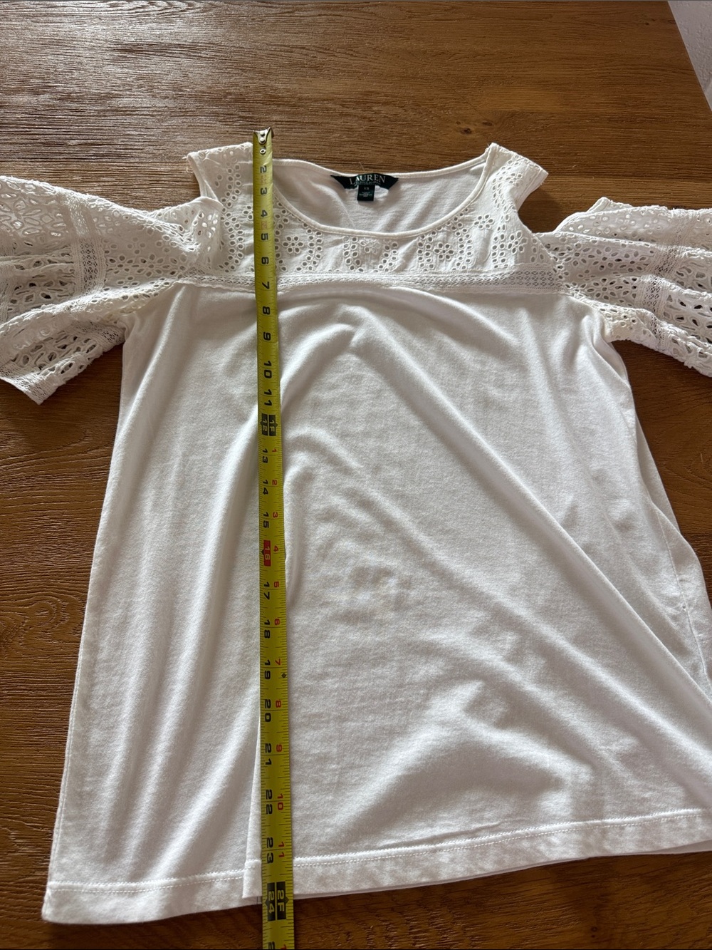 Ralph Lauren Cream Lace Yoke Cold-Shoulder Top - Spring Size XS Cotton - Picture 9 of 11